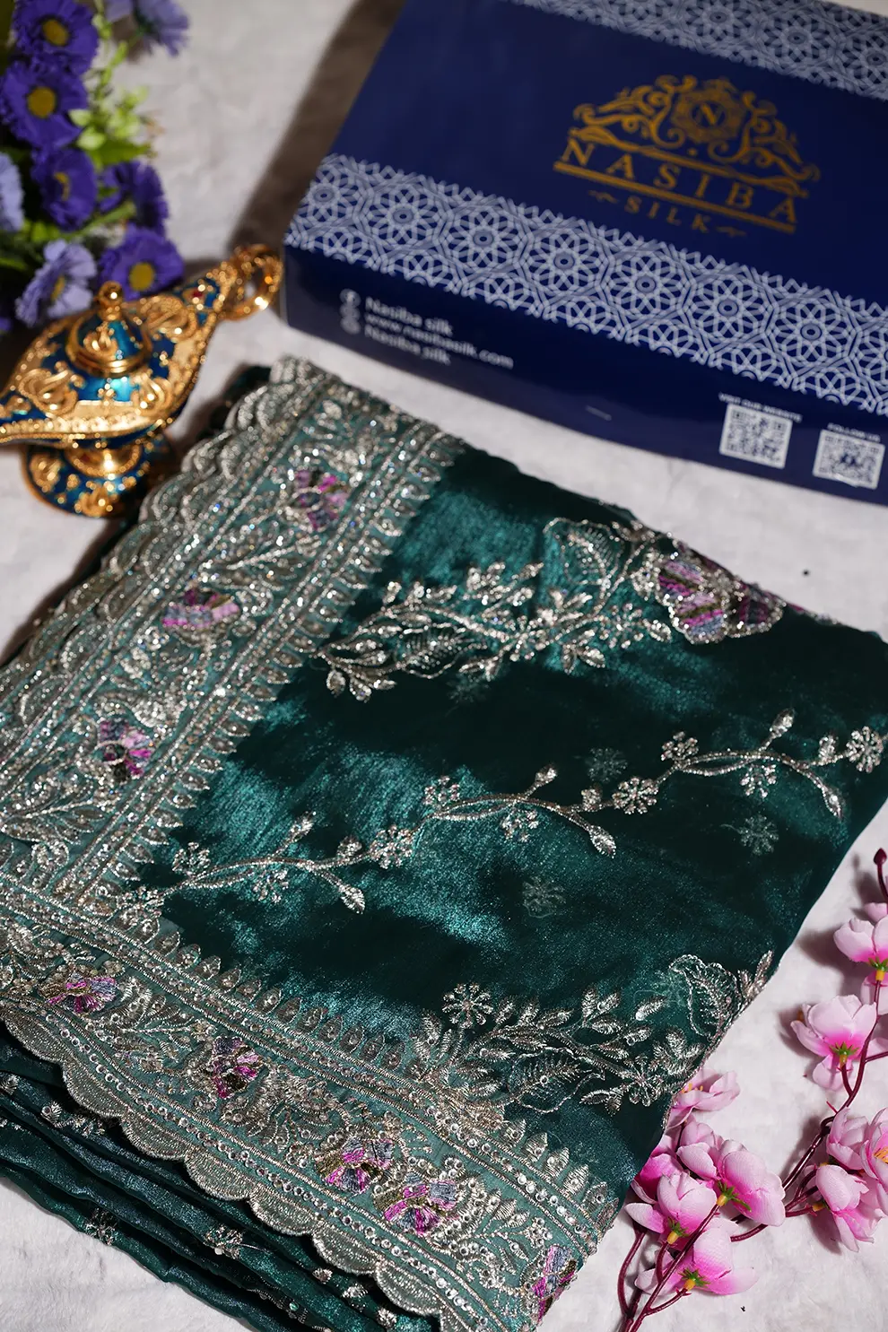 deep Bottle green Jemi chu Georgette Saree